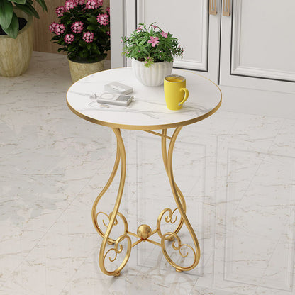 Modern Minimalist Round Iron Medium Density Fiberboard Side Table 4-Leg For Living Room
