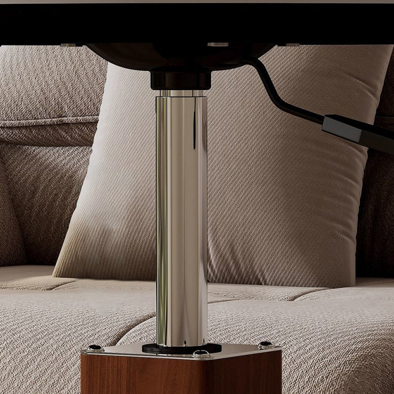 Traditional Vintage Round Aluminum Alloy Stone Slab Coffee Table 4-Leg Movable Height-Adjustable For Living Room