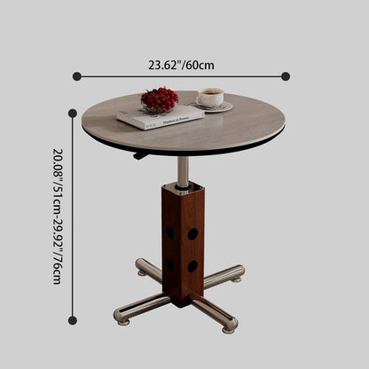 Traditional Vintage Round Aluminum Alloy Stone Slab Coffee Table 4-Leg Movable Height-Adjustable For Living Room