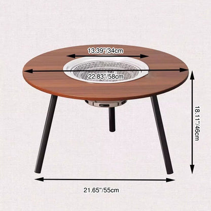 Modern Minimalist Round Iron Wooden Board Stainless Steel Outdoor Dining Table 3-Leg Foldable For Garden