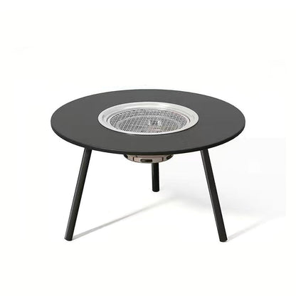 Modern Minimalist Round Iron Wooden Board Stainless Steel Outdoor Dining Table 3-Leg Foldable For Garden