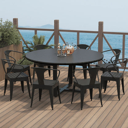 Modern Minimalist Round Iron Composite Wood Outdoor Dining Table 4-Leg For Garden