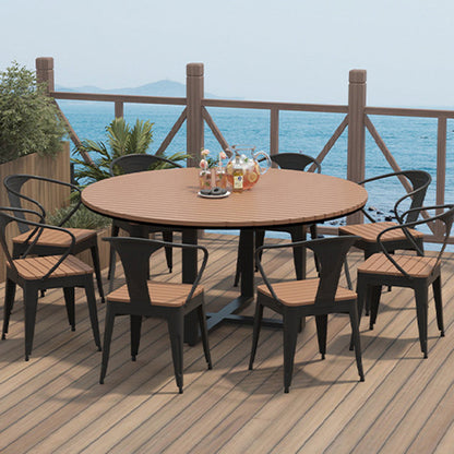Modern Minimalist Round Iron Composite Wood Outdoor Dining Table 4-Leg For Garden