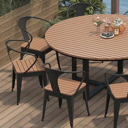 Modern Minimalist Round Iron Composite Wood Outdoor Dining Table 4-Leg For Garden
