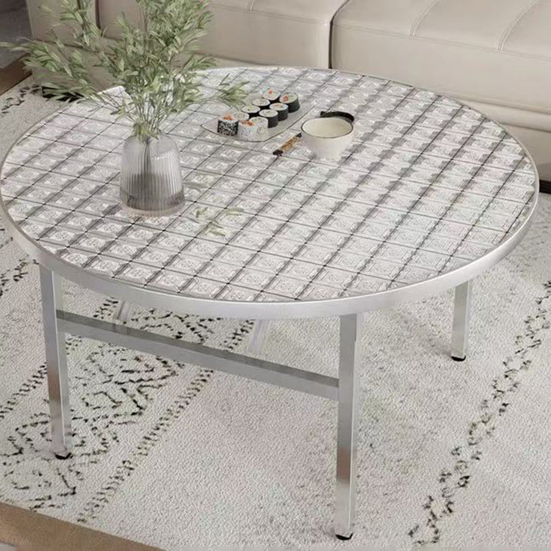 Modern Minimalist Round Stainless Steel Dining Table 4-Leg Foldable For Living Room