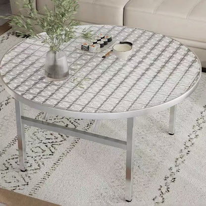 Modern Minimalist Round Stainless Steel Dining Table 4-Leg Foldable For Living Room