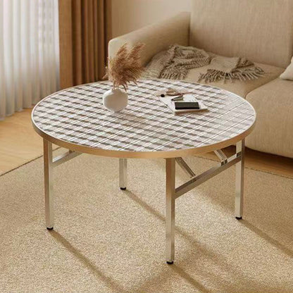 Modern Minimalist Round Stainless Steel Dining Table 4-Leg Foldable For Living Room