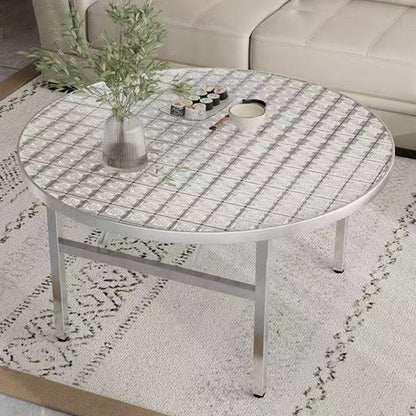 Modern Minimalist Round Stainless Steel Dining Table 4-Leg Foldable For Living Room