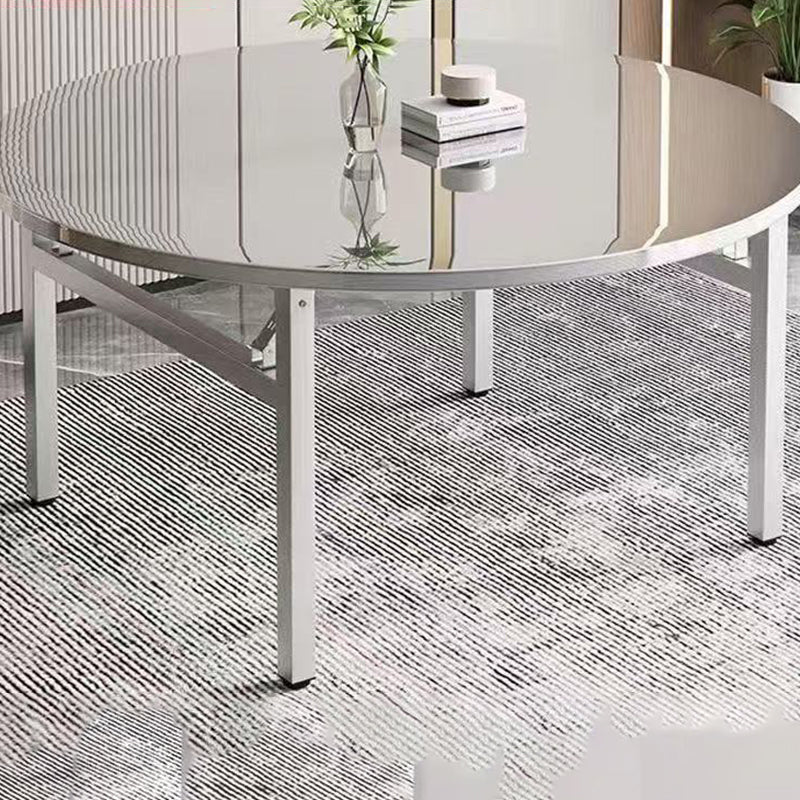 Modern Minimalist Round Stainless Steel Dining Table 4-Leg Foldable For Living Room