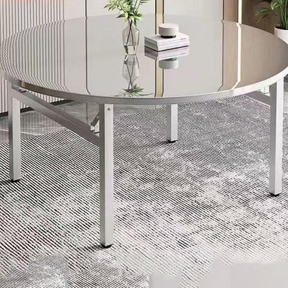 Modern Minimalist Round Stainless Steel Dining Table 4-Leg Foldable For Living Room
