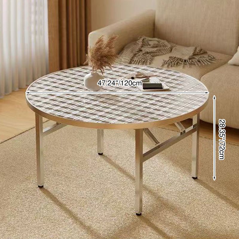 Modern Minimalist Round Stainless Steel Dining Table 4-Leg Foldable For Living Room