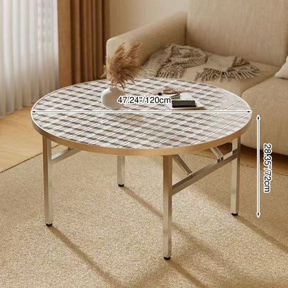 Modern Minimalist Round Stainless Steel Dining Table 4-Leg Foldable For Living Room