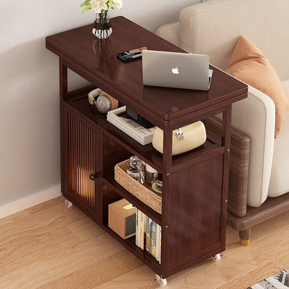 Modern Minimalist Rectangular Acrylic Bamboo Side Table 4-Tier 1-Cabinet Movable For Living Room
