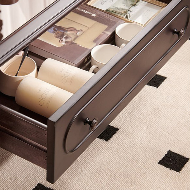 Traditional Vintage Oval Glass Solid Wood Coffee Table 2-Drawer 4-Leg For Living Room