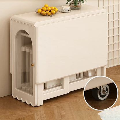 Modern Minimalist Rectangular Plywood Glass Dining Table 2-Cabinet Foldable Movable For Dining Room