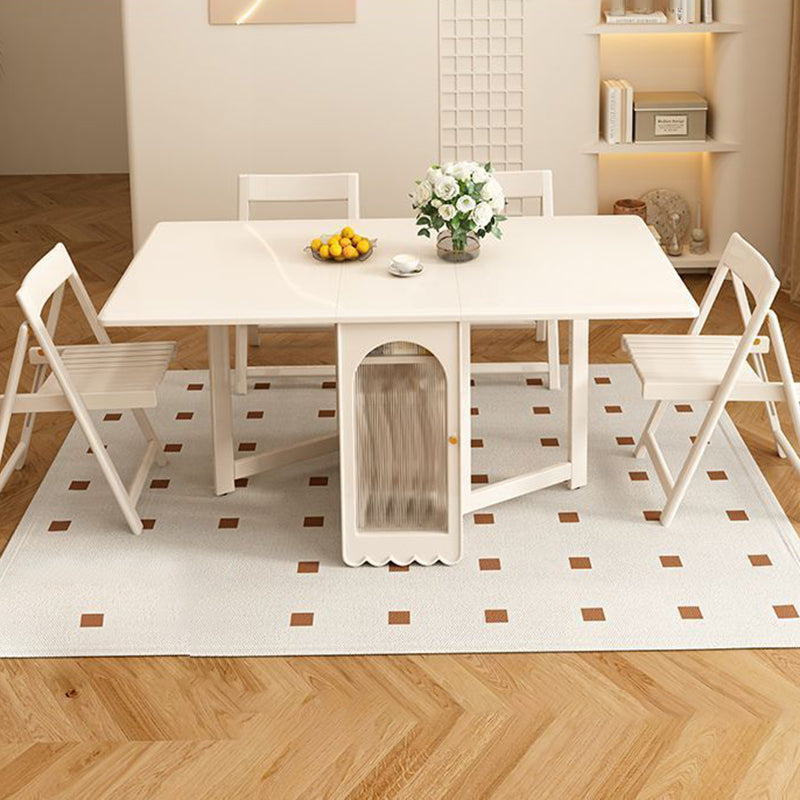Modern Minimalist Rectangular Plywood Glass Dining Table 2-Cabinet Foldable Movable For Dining Room