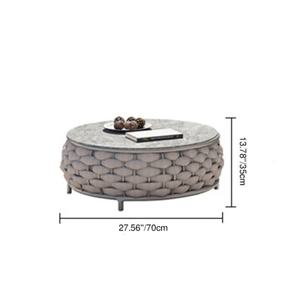 Modern Minimalist Round Aluminum Alloy PE Rattan Fabric Stone Slab Outdoor Coffee Table For Garden
