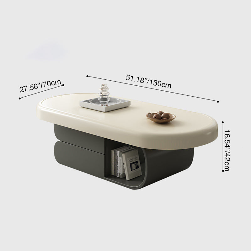 Modern Minimalist Oval Solid Wood Multi-Layer Plywood Coffee Table 2-Drawer 1-Cabinet For Living Room