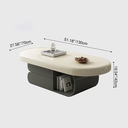 Modern Minimalist Oval Solid Wood Multi-Layer Plywood Coffee Table 2-Drawer 1-Cabinet For Living Room