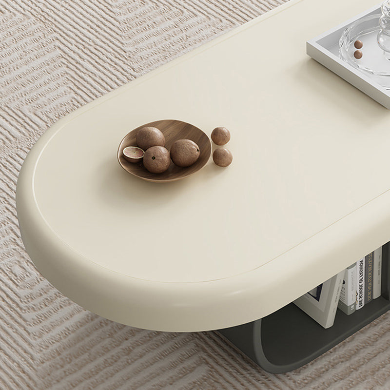 Modern Minimalist Oval Solid Wood Multi-Layer Plywood Coffee Table 2-Drawer 1-Cabinet For Living Room