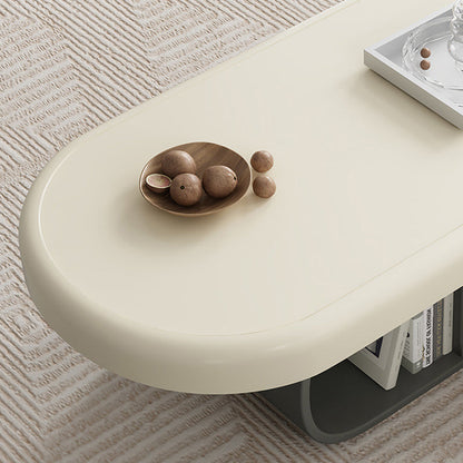 Modern Minimalist Oval Solid Wood Multi-Layer Plywood Coffee Table 2-Drawer 1-Cabinet For Living Room