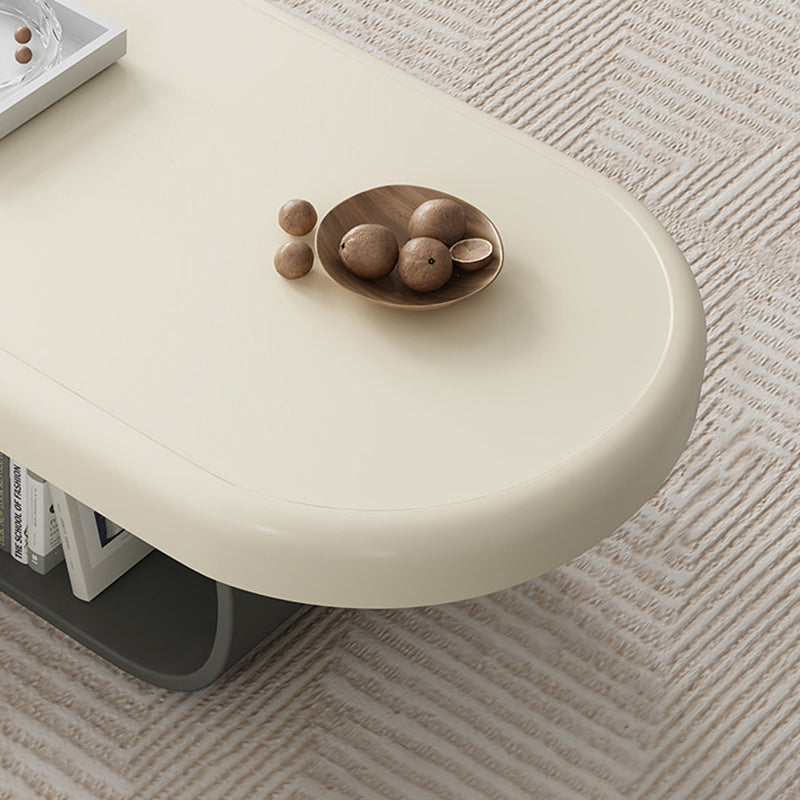 Modern Minimalist Oval Solid Wood Multi-Layer Plywood Coffee Table 2-Drawer 1-Cabinet For Living Room