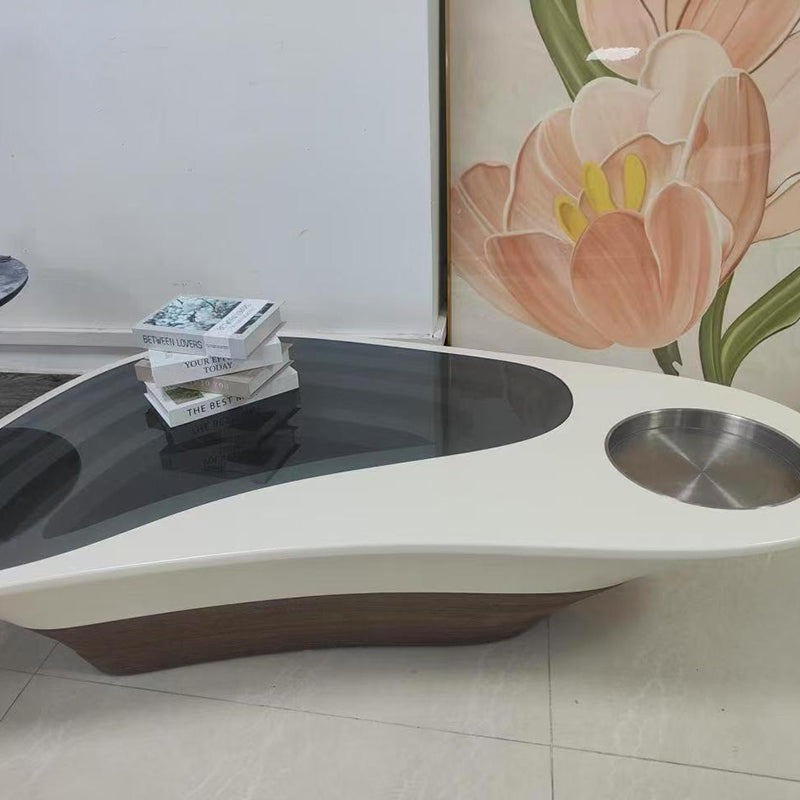 Modern Luxury Unique-Shaped Plywood Glass Stainless Steel Coffee Table For Living Room
