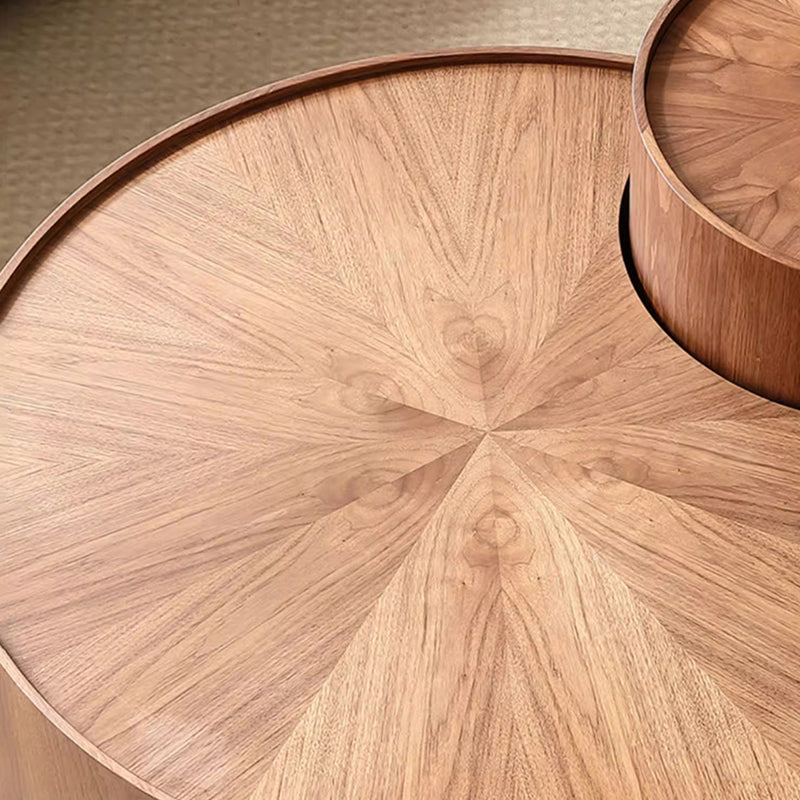 Modern Minimalist Round Solid Wood Multi-Layer Board Coffee Table 1-Drawer 1-Cabinet Movable For Living Room