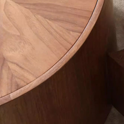 Modern Minimalist Round Solid Wood Multi-Layer Board Coffee Table 1-Drawer 1-Cabinet Movable For Living Room