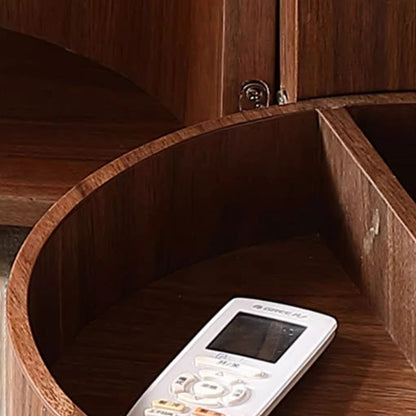 Modern Minimalist Round Solid Wood Multi-Layer Board Coffee Table 1-Drawer 1-Cabinet Movable For Living Room