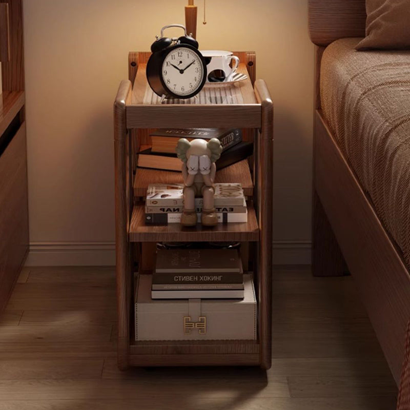 Modern Minimalist Rectangular Solid Wood Glass Side Table 3-Tier 2-Cabinet Movable For Living Room