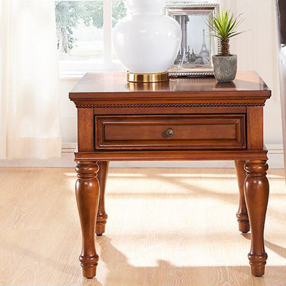 Modern Minimalist Square Solid Wood Eco-Friendly Panel Side Table 4-Leg 1-Drawer For Living Room