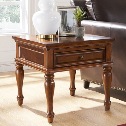 Modern Minimalist Square Solid Wood Eco-Friendly Panel Side Table 4-Leg 1-Drawer For Living Room