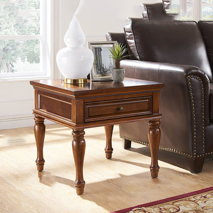 Modern Minimalist Square Solid Wood Eco-Friendly Panel Side Table 4-Leg 1-Drawer For Living Room