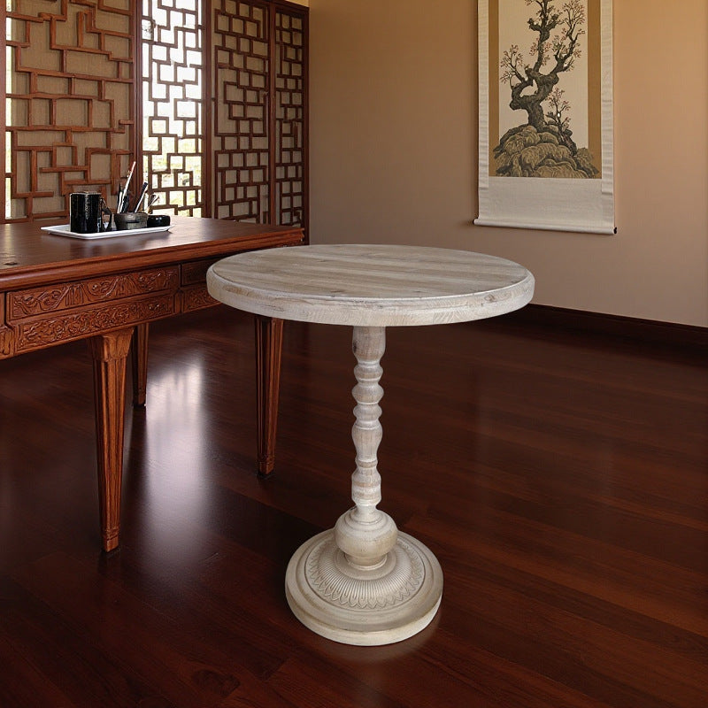 Traditional Vintage Round Solid Wood Iron Coffee Table For Living Room