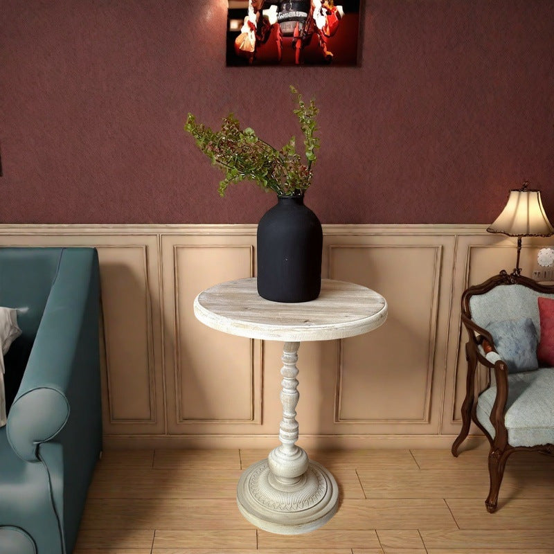 Traditional Vintage Round Solid Wood Iron Coffee Table For Living Room
