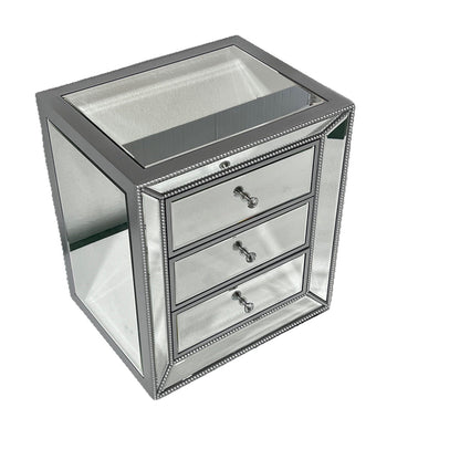Modern Luxury Rectangular Glass Medium Density Fiberboard Nightstand 3-Drawer For Bedroom