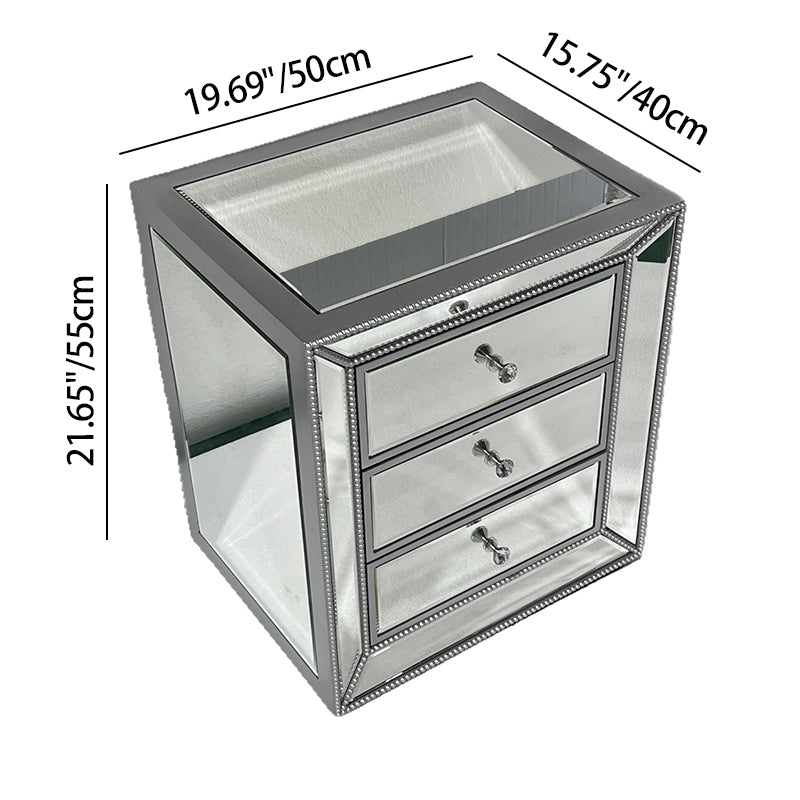 Modern Luxury Rectangular Glass Medium Density Fiberboard Nightstand 3-Drawer For Bedroom