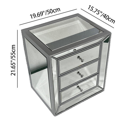 Modern Luxury Rectangular Glass Medium Density Fiberboard Nightstand 3-Drawer For Bedroom