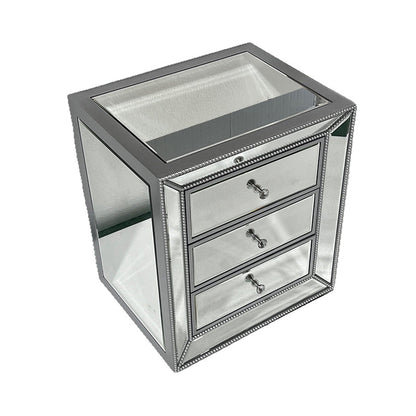 Modern Luxury Rectangular Glass Medium Density Fiberboard Nightstand 3-Drawer For Bedroom