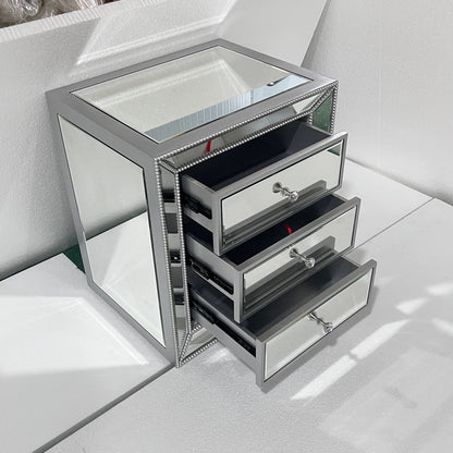 Modern Luxury Rectangular Glass Medium Density Fiberboard Nightstand 3-Drawer For Bedroom