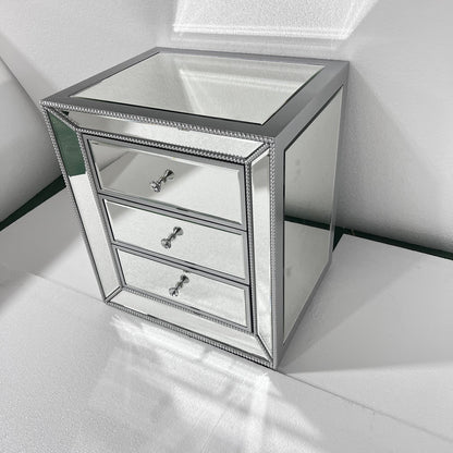 Modern Luxury Rectangular Glass Medium Density Fiberboard Nightstand 3-Drawer For Bedroom