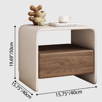 Modern Minimalist Rectangular Multi-Layer Solid Wood Nightstand 1-Drawer For Bedroom