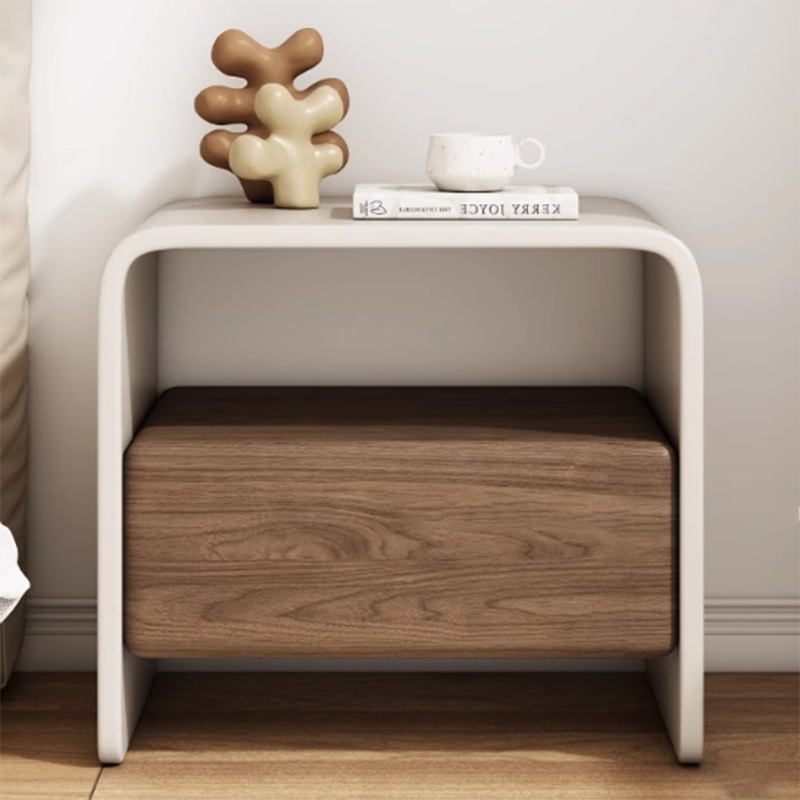 Modern Minimalist Rectangular Multi-Layer Solid Wood Nightstand 1-Drawer For Bedroom