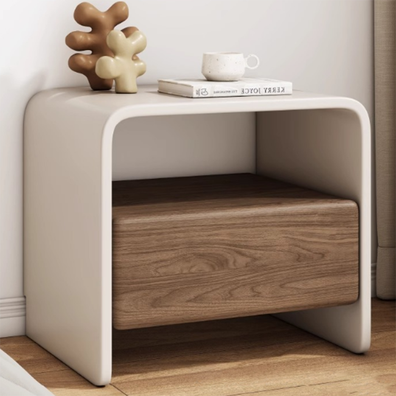 Modern Minimalist Rectangular Multi-Layer Solid Wood Nightstand 1-Drawer For Bedroom