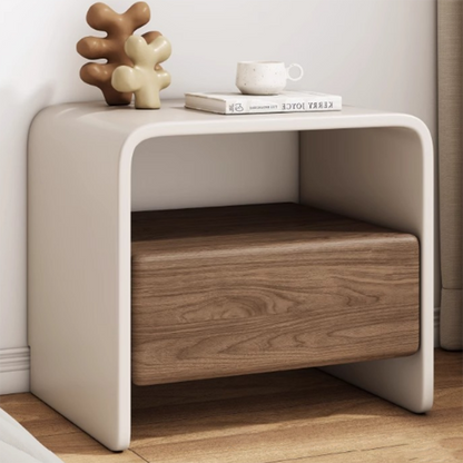Modern Minimalist Rectangular Multi-Layer Solid Wood Nightstand 1-Drawer For Bedroom