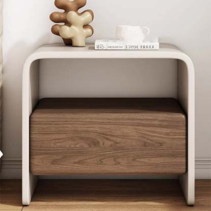 Modern Minimalist Rectangular Multi-Layer Solid Wood Nightstand 1-Drawer For Bedroom