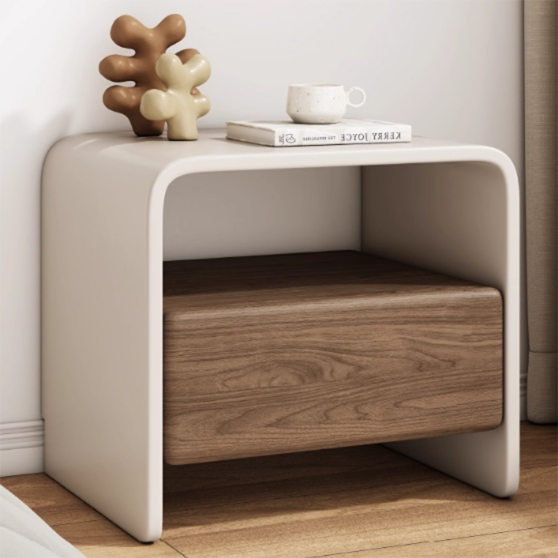 Modern Minimalist Rectangular Multi-Layer Solid Wood Nightstand 1-Drawer For Bedroom