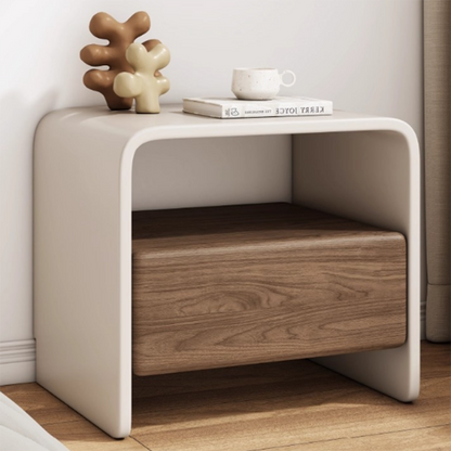 Modern Minimalist Rectangular Multi-Layer Solid Wood Nightstand 1-Drawer For Bedroom