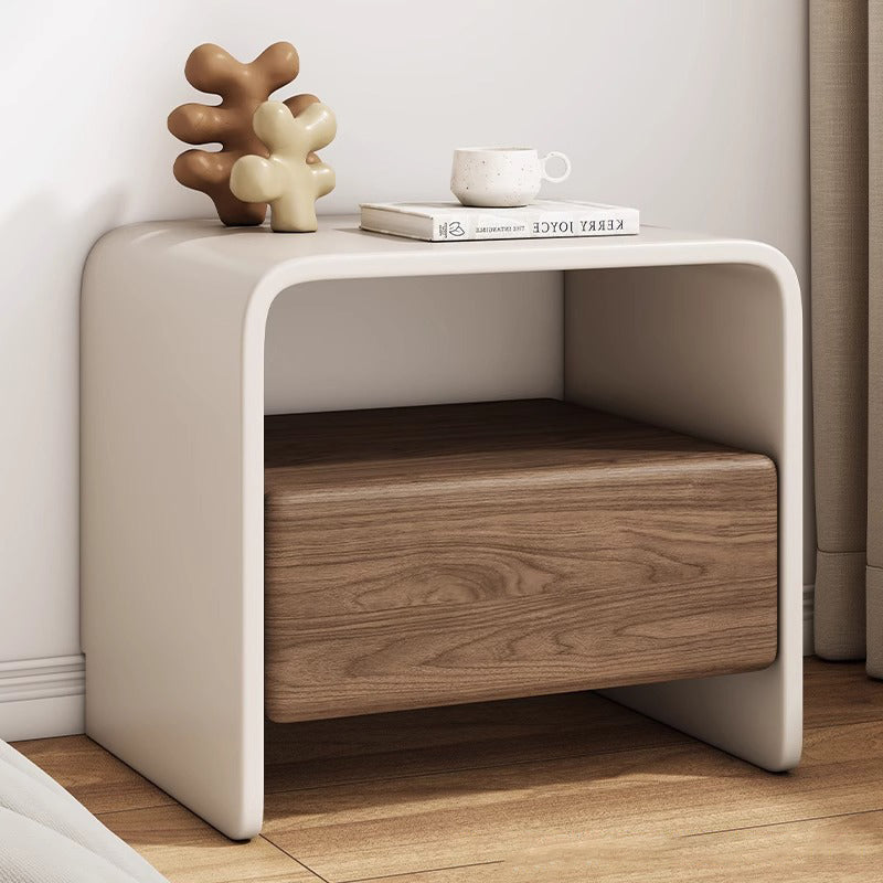 Modern Minimalist Rectangular Multi-Layer Solid Wood Nightstand 1-Drawer For Bedroom